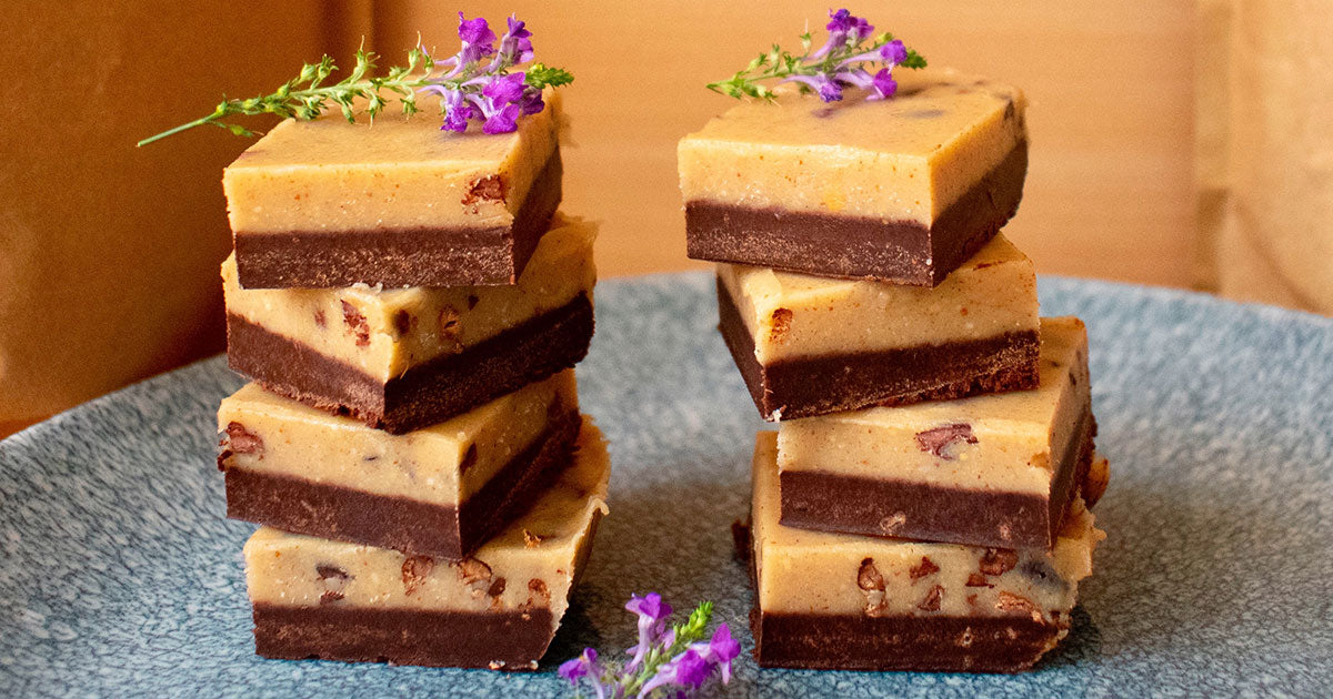Raw Cacao and Peanut Butter Nibbly Fudge stacks