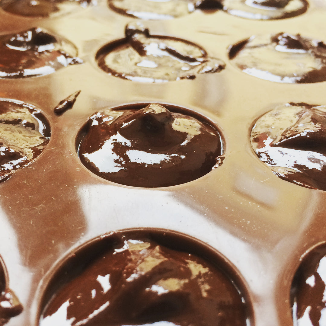 raw chocolate setting in mould