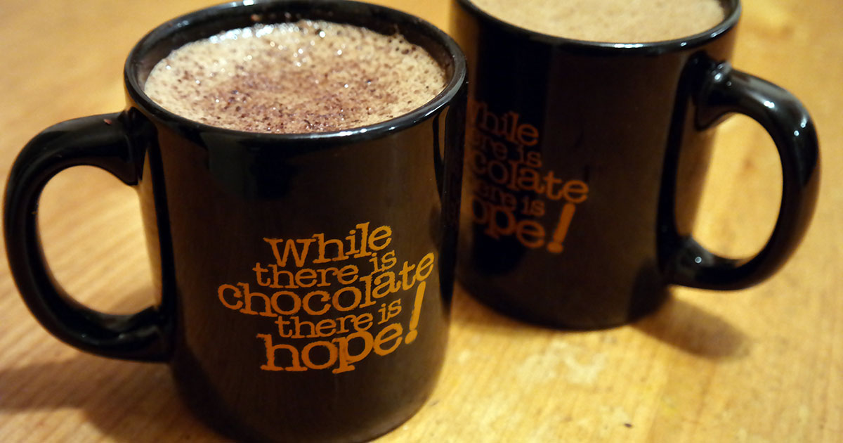 while there is chocolate there is hope mugs