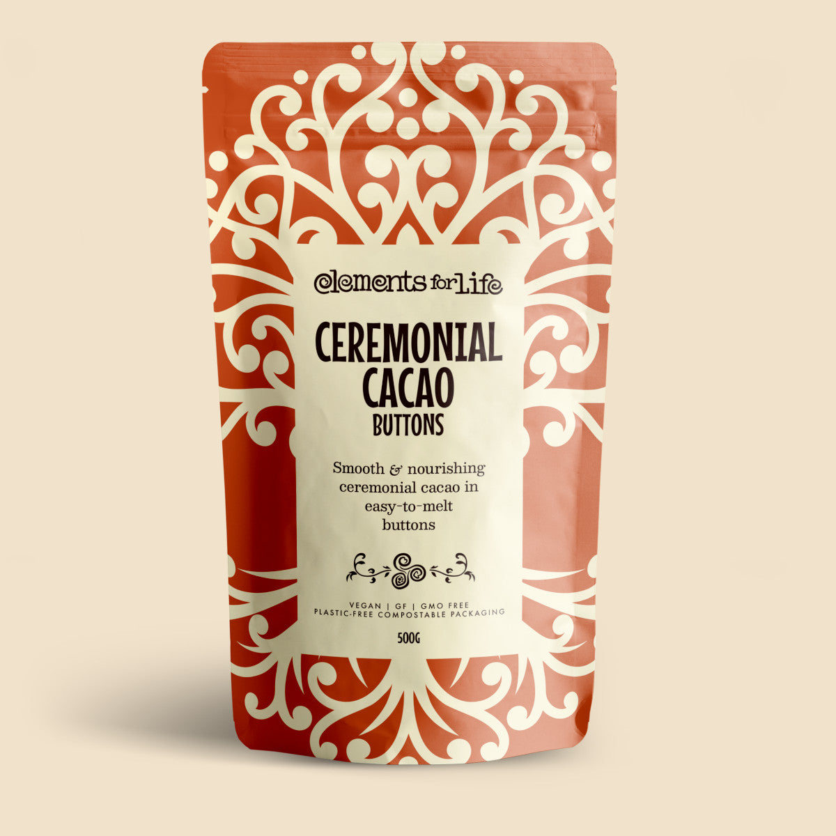 ceremonial cacao buttons 500g front web