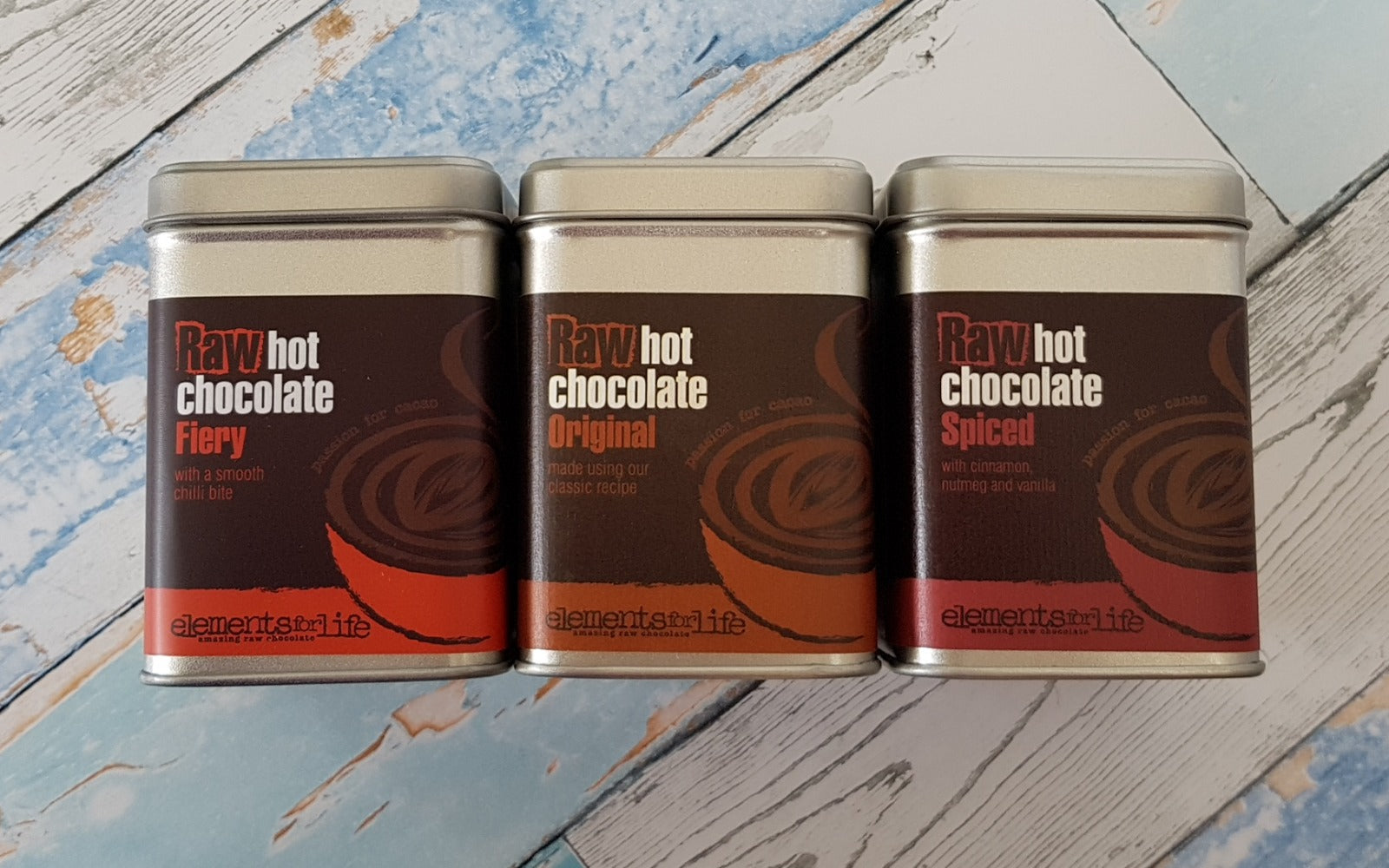 Elements for Life, hot chocolate tins