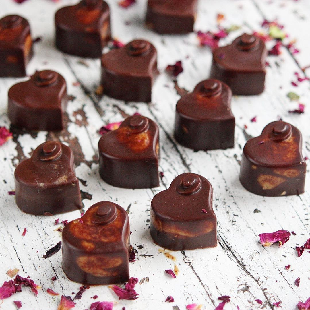 raw chocolate hearts