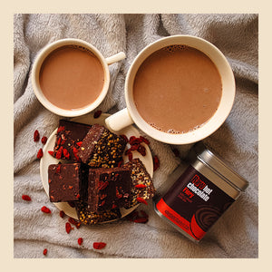 fiery raw cacao hot chocolate with yummy scrummy and choc omega brownies